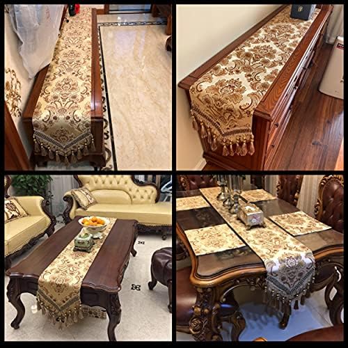 Luxury Velvet Gold Table Runner 143 Inches Long with Vintage Damask Jacquard Design for Dining Room,Living Room,Home Decor,Elegant Beaded Tapestry,Lining (Gold, 13×143 inch) - Image 6