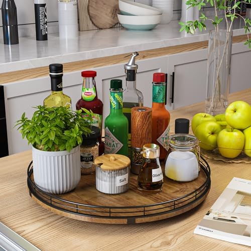 AMH 16-Inch Farmhouse Oak Lazy Susan Organizer, Walnut Finish - Image 2