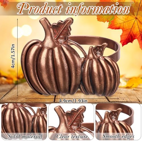 Remerry 24 Pcs Pumpkin Napkin Rings Fall Thanksgiving Napkin Holders Rustic Autumn Harvest Dinner Tables Rings for Fall Halloween Thanksgiving Wedding Birthday Family Gatherings Tabletop Decor - Image 2