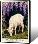Chinese Lunar Year of the Goat Art Poster – White Goat Under Wisteria Arch Aesthetic Home Decor Posters for Room Wall Art and Apartment 12X18 in Wrapped Framed by Unknown