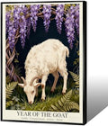 Chinese Lunar Year of the Goat Art Poster – White Goat Under Wisteria Arch Aesthetic Home Decor Posters for Room Wall Art and Apartment 8X12 in Black Framed by Unknown