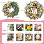 22 Inch Easter Wreath for Front Door with Easter Eggs, Eucalyptus Leaves, Daisies, Tulips, & Plush Chicks, Easter Spring Wreath with Velvet Ribbon Bow Decorations for Home - Image 2