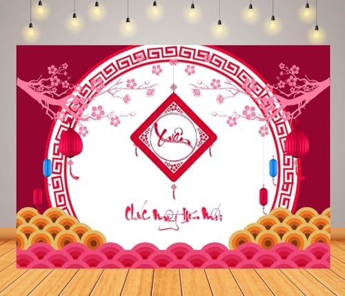 BELECO 9x6ft Fabric Happy Vietnamese New Year Backdrop 2026 TET Decorations Cherry Blossoms Lanterns Lunar New Year Party Decorations Holiday Photoshoot Studio Props - Image 2