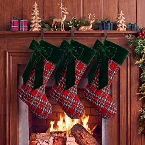 Thiccywoov 3 Pack Tartan Plaid Christmas Stockings 20'', Red, Green by Jgiusenfg