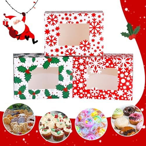 Tenceur 30 Pcs Christmas Cookie Box Window,8.3 x 5.9 x 3.7'',Classic - Image 3