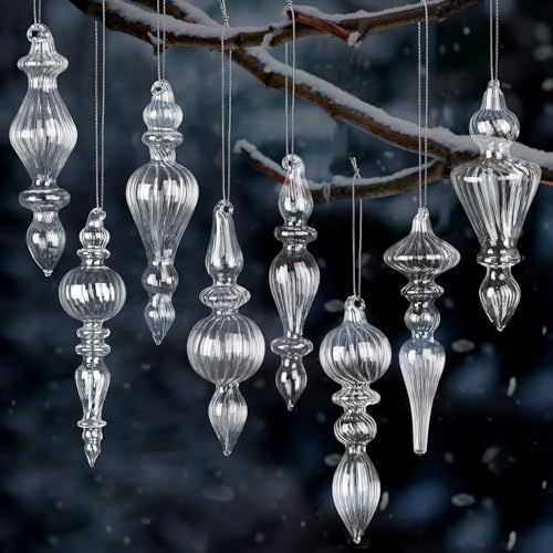 Mifoci 8 Pcs 6 Inch Mercury Glass Finial Christmas Ornaments,Clear by Mifoci