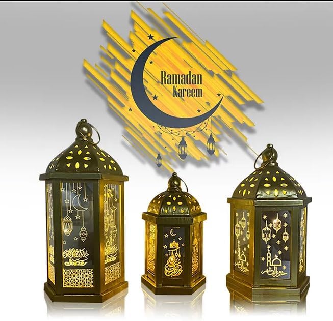 3 Piece Lantern Bundle for Ramadan Mubarak Eid Muslim - Festive Gold Lanterns Decoration for Home Celebrations, Parties, Guest Welcoming, Housewarming, Diwali Occasions - Image 7