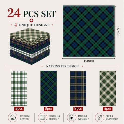 Mixweer 24 Pack Christmas Cloth Napkins Bulk, 15 x 15 Inch - Image 2