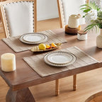 ZeeMart Linen Checked Farmhouse Placemats Set of 6, Taupe 13x19in - Image 4