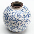 Blue and White Ceramic Vase 8”, Vintage Decorative Pottery Floral Vase for Hydrangeas, Crackle Glaze Chinoiserie Vase for French Country Rustic Farmhouse Coffee Table & Mantel Decor by SincereLuxe