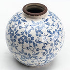 Blue and White Ceramic Vase 8”, Vintage Decorative Pottery Floral Vase for Hydrangeas, Crackle Glaze Chinoiserie Vase for French Country Rustic Farmhouse Coffee Table & Mantel Decor by SincereLuxe