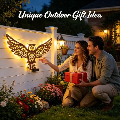 2 Pack 23" Metal Owl Outdoor Wall Decor with 35 Led Solar Lights - Image 2