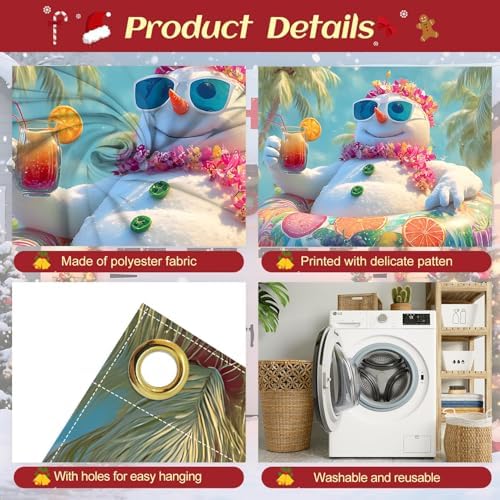 13x6Ft Tropical Snowman Garage Door Banner - Beach Scene with Swimsuit Snowman Holding Drink, Funny Summer Winter Mix Decor for Outdoor Holiday - Image 2