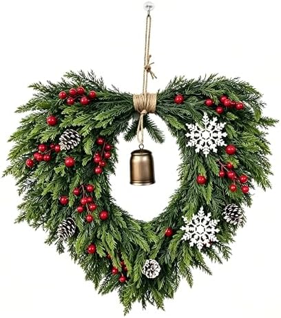 24 Inch Christmas Wreath for Front Door - Artificial Cedar Winter Wreath with Golden Bell, Pinecones & Red Berries, Farmhouse Holiday Wreath for Indoor Outdoor Christmas Decorations by MEETYEHUA