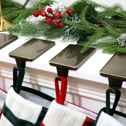 HMASYO Christmas Stocking Holders for Mantle, Set of 6 Bronze Heavy Duty Cast Iron Stocking Hangers Base, Low Profile Weighted Stocking Holder Hooks for Fireplace Tabletop Shelf Christmas Decorations - Image 3