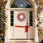 idyllic 22 Inch Spring Pink Forsythia Wreath, Valentine's Day Floral Decor with Red Pink Blooms for Front Door Mantel Table Wall Window Indoor Wedding Anniversary Dinner Decor - Image 6