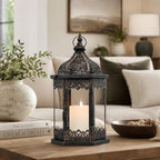 NEEDOMO Lanterns Decorative Indoor, 14.8'' Vintage Outdoor Lantern with Clear Glass, Metal Candle Holder for Front Porch, Patio, Wedding, Party, Home Kitchen Coffee Table Livinig Room Decor - Image 3