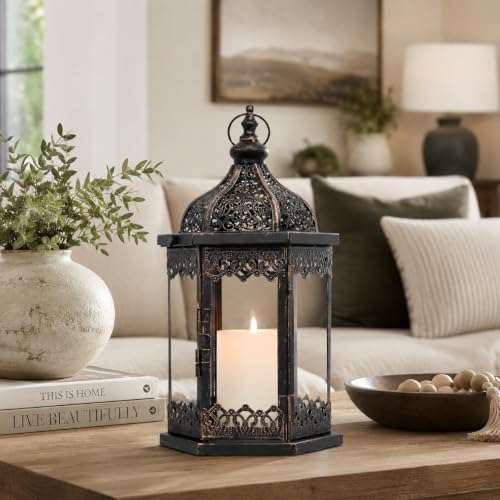 NEEDOMO Lanterns Decorative Indoor, 14.8'' Vintage Outdoor Lantern with Clear Glass, Metal Candle Holder for Front Porch, Patio, Wedding, Party, Home Kitchen Coffee Table Livinig Room Decor - Image 3