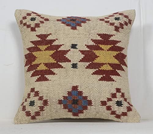 Chouhan Rugs 4 PCS Set of Hand Woven Jute Kilim Cushion Cover Indian Vintage Pillows 18X18 Rug Boho Shams (Pattern 1) - Image 3