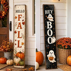 47 Inch Fall Porch Sign Reversible Halloween Door Sign Wooden Welcome Decor - Image 5