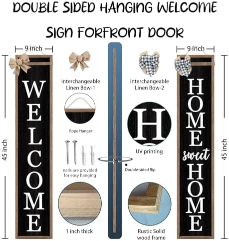 Surfapans Outdoor Welcome Sign for Front Porch 2 Sided 45"X9" Wood Black - Image 2