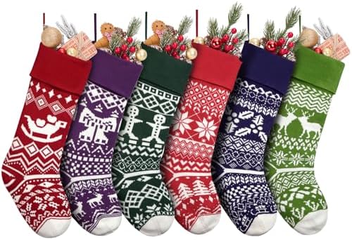 Christmas Stockings 6 Pack 21 Inches Knitted Stocking Decoration Ornaments for Mantle Fireplace Xmas Tree Hanging Family Home Holiday Festival Party Decor by HiPeep