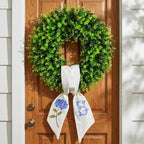 Boxwood Wreath for Front Door Spring Summer Wreaths Farmhouse Hanger,Last Name Initial Year Round Porch Decor,20 inch Multi Occasion use Wreath with Personalized Monogram sash Embroidered -(B) - Image 4