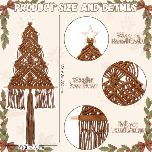 HunnmingRe 3 Pcs Large Macrame Christmas Tree Decor, Brown, Cream, Beige - Image 2