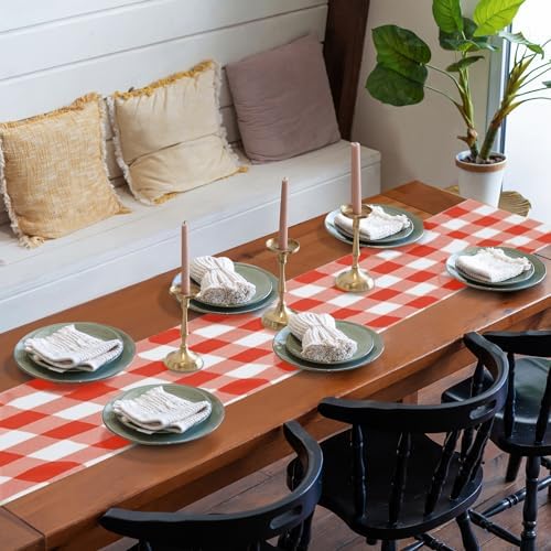 Cupuamon Fabric Checkered Table Runner 6 Pack Waterproof Gingham Table Runner 14W x 108L Buffalo Check Table Runners for Parties Kitchen Dining Wedding Banquet (Red and White) - Image 7