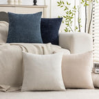 Set of 4 Soft Textured Decorative Throw Pillow Covers 18x18 Inch Cozy Farmhouse Cushion Cover Square Accent Pillow Cases for Bed Couch Sofa Living Room, Beige White Blue - Image 2