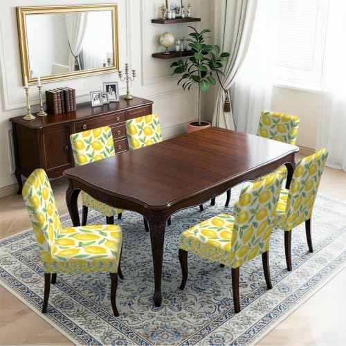 Lemon Print Chair Covers Set of 6,Stretchable Kitchen Dining Room Chair Covers Decorations Removable Washable Dining Chair Slipcovers Chair Protectors for Dining Room & Kitchen - Image 7