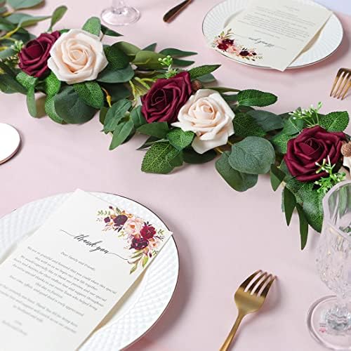 PONATIA 6FT BurgundyArtificial Flowers Eucalyptus Garland - Image 2