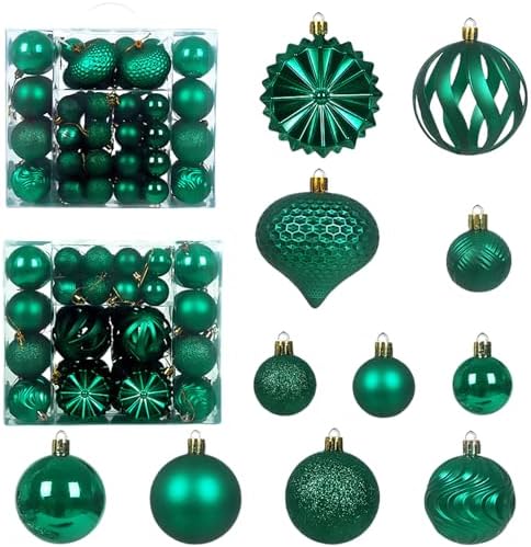 Christmas Tree Balls Ornaments Set, 48 Pcs Shatterproof Plastic Decorative Baubles Shiny Hanging Ball Ornaments for Xmas Tree Holiday Party Wedding Decoration, Emerald Green by Unknown