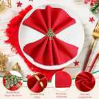 Ziliny 16 Pcs Cotton Christmas Napkins and Rings Set, 8 Washable Thanksgiving Napkins Cloth, 8 Xmas Napkin Rings for Xmas Dinner Party Table Decoration(Classic Style) - Image 5
