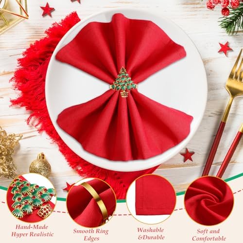 Ziliny 16 Pcs Cotton Christmas Napkins and Rings Set, 8 Washable Thanksgiving Napkins Cloth, 8 Xmas Napkin Rings for Xmas Dinner Party Table Decoration(Classic Style) - Image 5