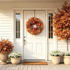24 Inch Fall Wreath for Front Door, Autumn Wreath with Pumpkins, Roses, Maple Leaves, Harvest Fall Door Wreath for Porch, Window, Mantel, Thanksgiving Farmhouse Decor - Image 2