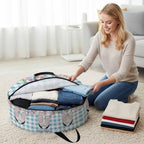 30 Inch Round Storage Bag 1 Pack,Easter Day Bunny Tail Blue Check Waterproof Wreath Storage Container with Handles&Zipper Spring Cute Rabbit White Grid Closet Organizer Bags Garland Box - Image 3