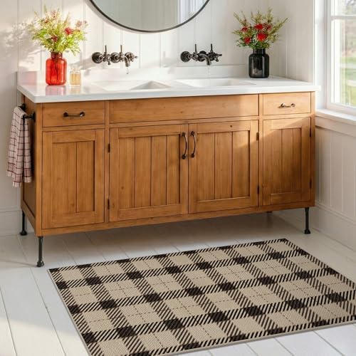 JTJ Easy Jute 2x4 Entryway Runner Rug, Black & Beige Plaid, Washable - Image 3