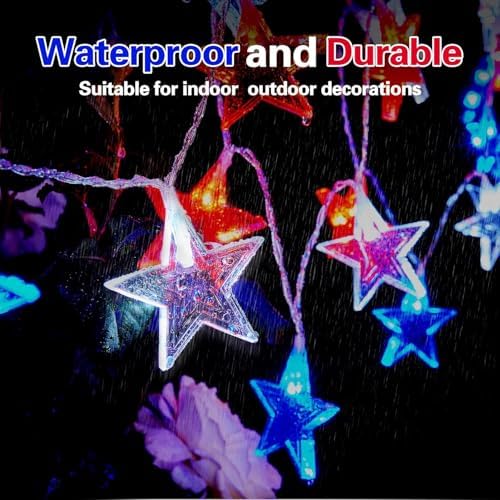 Dirnun 4th of July Decorations Red White and Blue Lights with 40 Led Big Stars, 4th of July Lights for Indoor Outdoor Home Garden Golf Cart Patriotic Theme Memorial Independence Day Decorations - Image 4