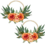 Spring Wreaths for Front Door 10" Artificial Floral Wood Bead Wreaths Eucalyptus Leaves Rose Hydrangea Wreaths for Front Door Boho Farmhouse Wall Decor 2 Pack - Orange by DILATATA