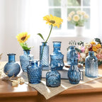 Blue Bud Vases in Bulk 24, Vintage Small Vases for Flowers, Mini Glass Vase for Centerpieces, Wedding Table Decoration, Party Event, Decorative Vase Set for Home Decor, Baby Shower, Office - Image 5