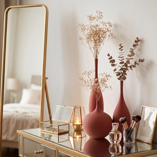 Ceramic Vases Set of 3, Modern Boho Vases for Centerpiece Decor, Matte Burgundy Minimalist Decorative Vases for Home Decor, Living Room, Bookshelf, and Entryway Table Decor - Image 3