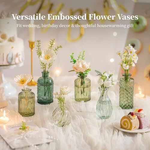 Glasseam Glass Bud Vases for Centerpieces, 10Pcs Green Small Flower Vase Set - Image 5