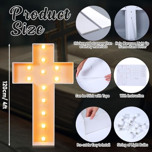 Maxcheck 4FT Easter Cross Decor, Light Up Jesus Cross Sign Decor Standing DIY Large Marquee with Bulb Light String Foam for Easter Christian Religious Yard Garden Lawn Party - Image 2