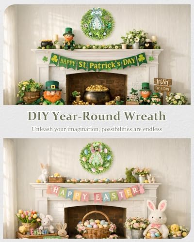 DDHS 23" Boxwood Wreaths Front Door, Artificial Spring Summer Wreath with Sash and Foldable, Green Year Round Indoor Outdoor for Farmhouse Fireplaces and Porches DIY St Patricks Day Decorations - Image 3