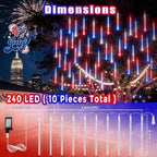 10 Set 12" 240 LED Meteor Lights with Connectable Design, Bright Red Blue White Lighting, Waterproof for National Day Patriotic Holiday Garden Tree Patio Outdoor Decor - Image 4