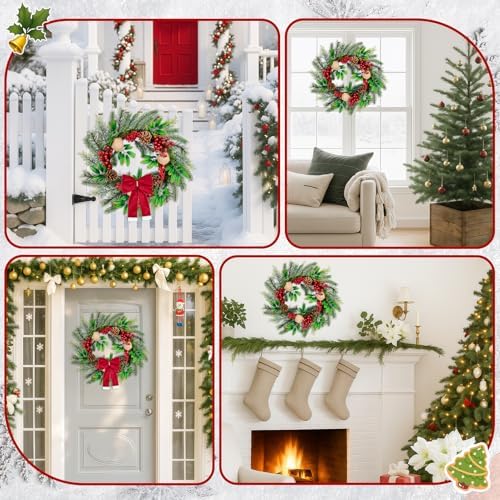 Christmas Wreaths for Front Door Decor Flower, 20" Berries Winter - Image 5