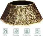 HarcoHome Glitter Christmas Tree Collar, 26" D Sparking Sequins Tree Skirt, Dazzling Foldable Tree Stand Base Cover, Handcrafed Tree Ring for Xmas Tree Decoration (Gold and Black, Diamond) - Image 2