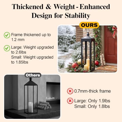 24" & 20" Large Decorative Candle Lanterns, Fall Porch Decor Floor Lanterns - Image 3