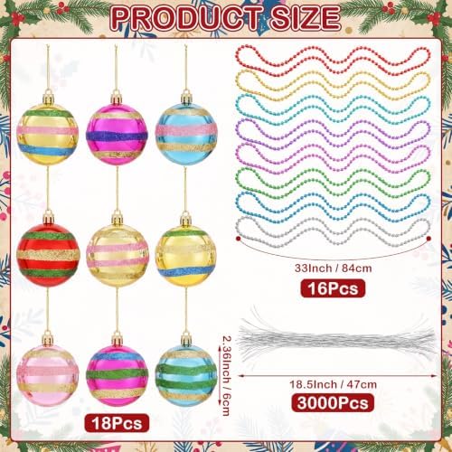 Soulchen Vintage Christmas Tree Ornaments Set 2.36 Inch Retro Striped Ball - Image 2